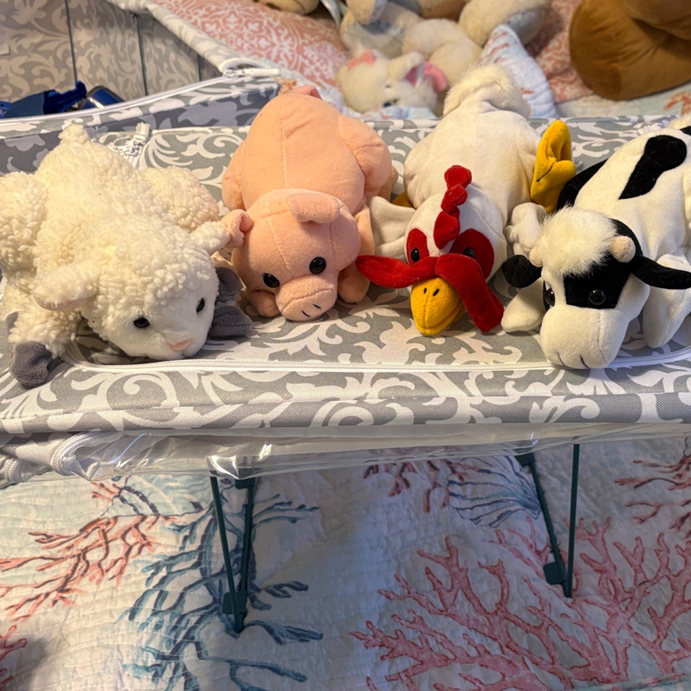 Plush Animal Toy Set / Farm Animal Puppets - Sheep, Pig, Rooster, Cow